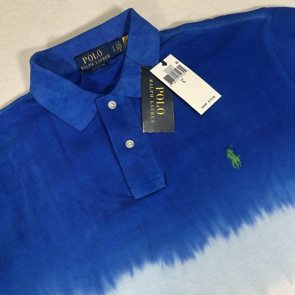 NWT Polo Ralph Lauren Men Large Orange Blue White Tie Dye Classic Fit Polo Shirt